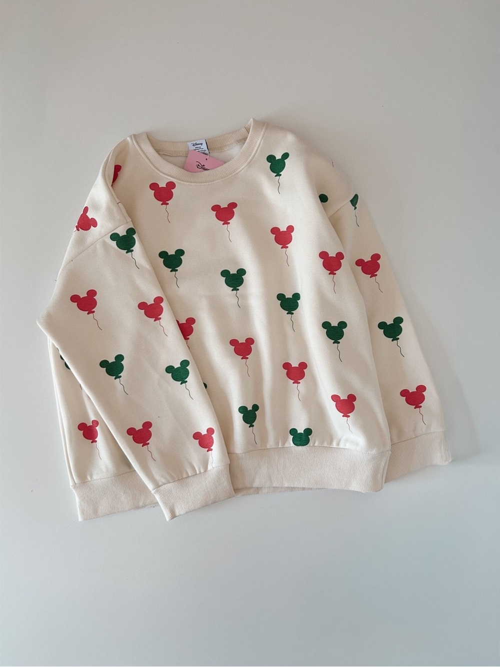Disney Cream Crewneck Sweatshirt with Red Mickey Balloon Detail